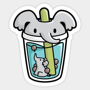 Bubble Tea with White Cute Kawaii Elephant Inside Sticker